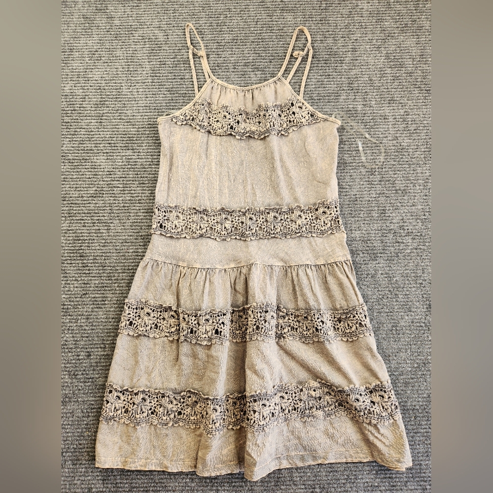 Hummingbird Lacey Crochet Detail Mini Dress Size Small Distressed Tie Dye Boho